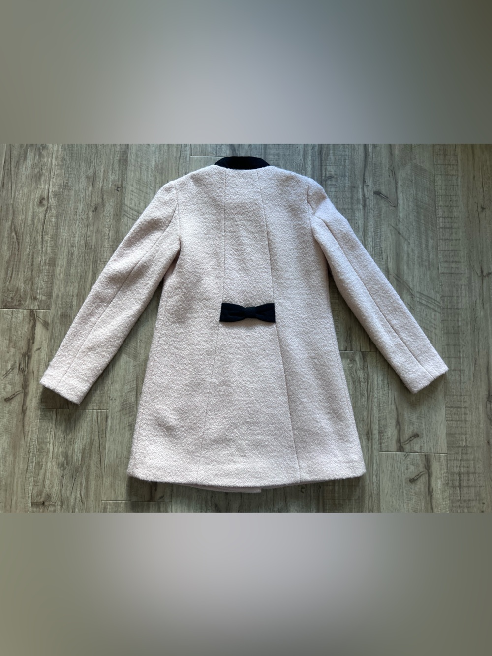 Wool Blend pale pink Coat Black bow Collar feminine girly classy fall fancy - Picture 5 of 13